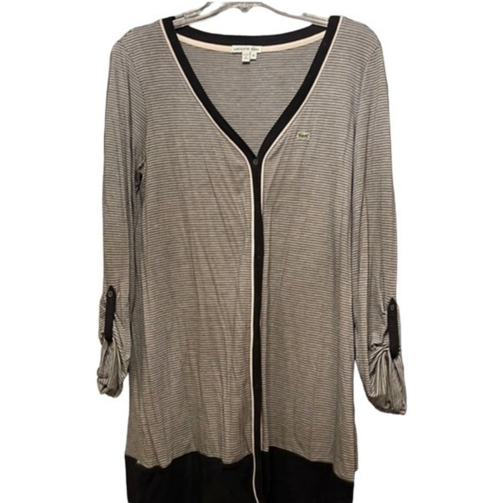 LACOSTE Open Cardigan Knit Black White‎ Stripe Size 46